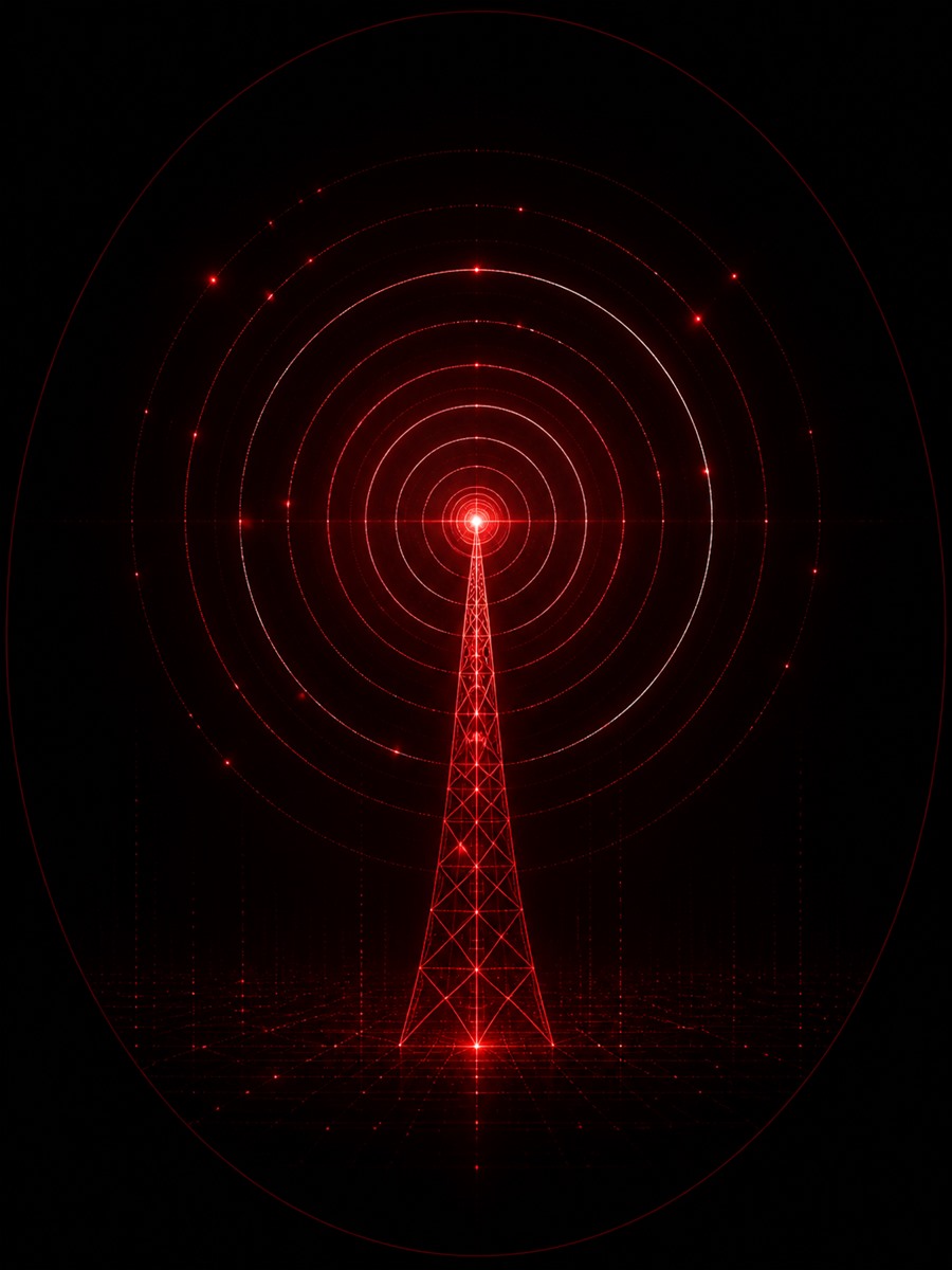 Signal-broadcast motif — news, partnerships, real-time updates